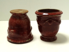(2) / pr French Glazed Terracotta Anduze Style Planter,  Urn,  Pot RED ~ 4-3/4