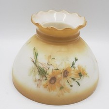 Vintage Milk Glass Hurricane Lamp Shade Hand Painted Sunflower Ruffled Rim 7in picture