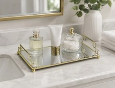 Gold Mirrored Vanity Tray | Decorative Metal Frame | Cosmetic & Jewelry Organize picture