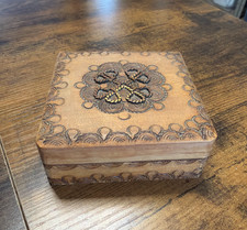 VTG 1970's Handmade Carved Square Wooden Trinket Box, From Poland ~ Ex Cond. picture
