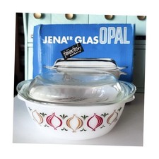 Schott Mainz Jena Glas Opal Onion Casserole Lid Vintage Germany 1960s w/ Box picture