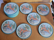 Vintage JSNY WINTER DEER Coasters (6) In Tin Aqua picture