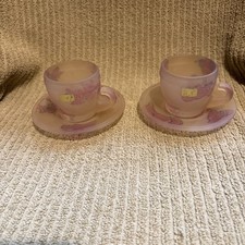 Vintage Rueben Nouveau Frosted Art Glass Demitasse Cups And Saucers From Israel  picture
