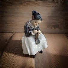 Antique Royal Copenhagen Denmark #1314 'Amager Girl Knitting' Porcelain Figurine picture