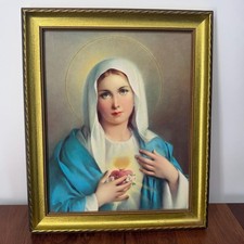 VTG Italy Cromo NB Milano Immaculate Heart Mary 8x10 Gilted Framed Lithograph picture