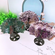 3pc  Natural Crystal amethyst wings with stand Peacock wings carving  Home decor picture