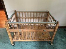 Vintage Port-A-Crib With Fold-Down Side And Casters 40”L  x 27”D x 29”H picture