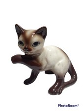 Vtg Porcelain Siamese Cat Kitten Kitty Sitting Waving Figurine 3