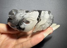 59mm Natural Mongolian Jade Bangle/Shetei Cui/Hand Carved Pheonix Dragon picture