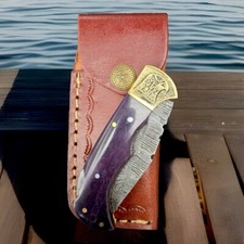 Damascus handmade Back Lock Folding Pocket knife camping Hunting Tactical Knife picture