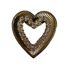 Beautiful Gold Tone and Clear Rhinestone Vintage Heart Shaped Brooch picture