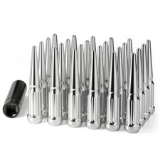 M14x1.5 Spike Lug Nuts 24Pc Chrome 4.4in 60° Conical Fits Silverado Sierra F150 picture