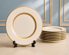Mikasa Japan 2000s Set Of 8 Dinner Plates Antique Lace Ivory Gold, 11