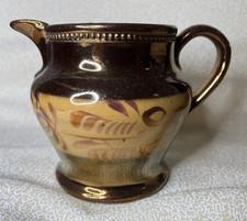 Antique Copper Luster Ware Pitcher Creamer Gold Tan  England 3-1/2” 1840's picture