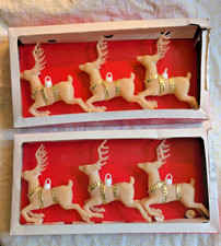 6 Vintage Italy sugar coated plastic reindeer horns ornament Xmas Tree Decor 🎄 picture