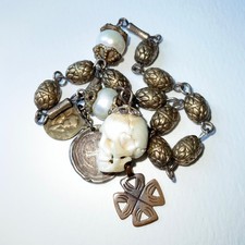 Memento Mori Pocket Rosary Shibuichi Sterling Silver Antler Skull Tested 30.5g picture