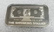 The Shrinking Dollar | .999 Silver 1oz Bar | Garden State Mint, Vintage Bar picture