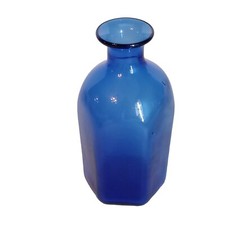 Vtg Cobalt Blue Glass Hexagon Rounded Bottle Flared Top 5.75