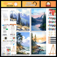 4 Pack Framed Paint by Numbers Kit for Adults Landscape with Wooden Easel picture