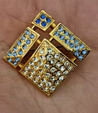 Vintage Art Deco Blue & Clear Rhinestone Geometric Brooch picture