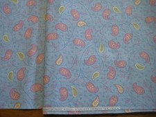 fabric Vintage Cranston pink paisley light blue Schwartz Liebman 4 yards picture
