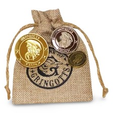 Harry Potter Gringotts Bank Wizarding World Galleons in Burlap Sack 3 Coins picture