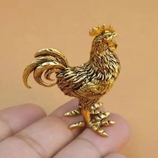 Brass Rooster Bird Animal Figurine Mini Statue Table Desk Home Decoration Toy picture