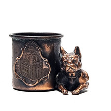 Vintage Copper French Bulldog Utah Mormon Temple Souvenir Toothpick Holder  picture