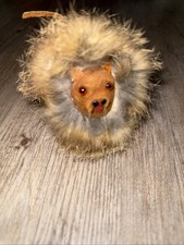 Vintage Real Fur and Leather Lion Figurine Toy Made In Poland Small Figurine picture