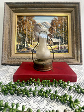 Vintage Hilco Mini Oil Lamp Lantern Brown Metal Base White Glass Chimney picture