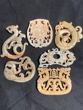 6Pcs Rare Chinese Old HeTian Jade Hand Carved 2Faces Pendants picture