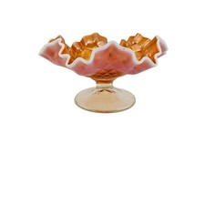 Antique Dugan Glass Co Folded Fan Peach Opal Carnival Glass Compote picture
