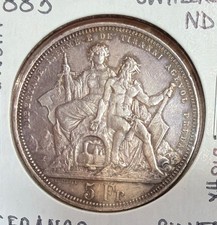 1883 Switzerland 5 Francs Lugano Shooting Festival SCARCE SILVER Coin-36MM-X#S16 picture