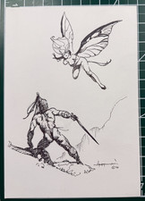 Mike Hoffman Original Art Ink Drawing Sketch 2016, 7x10, Frazetta style drawing picture
