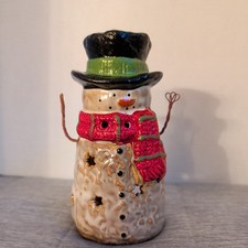 NEW Yankee Candle Snowman Tea Light Holder Winter Decor 6” Primitive Christmas picture