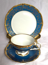 VTG Weimar Germany Katharina Blue/Gold Trio: Tea Cup Saucer Dessert Plate #28010 picture