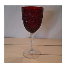 Cristol D'Arques Ruby Red Cut Glass Stemmed Wine Glass, 8 oz, 8