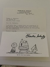 Charles M Schulz Autographed letter Charlie Brown  Peanuts envelope Snoopy picture