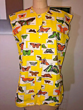 NOS VTG 60'S YELLOW GREEN BUTTERFLY SPECIMENS PRINT SMOCK APRON POCKETS*S/M picture