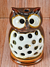 Vintage Otagiri Owl Tea Light Candle Luminary 3 Piece Set Ceramic Stoneware MCM picture