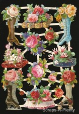 German Embossed Vintage Style Scrap Die Cut - Victorian Boots & Flowers EF7350 picture
