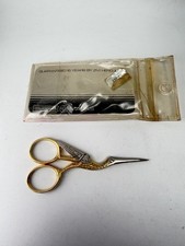VTG Embroidery Scissors Stork 3.5 in. Italy Marks Mundial Gold and Silver Toned picture