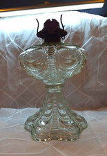 Antique EAPG Coolidge Drape Glass Kerosene Oil Lamp Bellevue Eagle Burner 1800s picture
