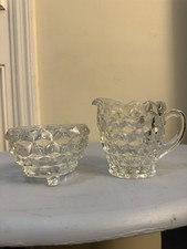 Fostoria American Pattern Elegant Vintage Clear Glass Creamer and Sugar picture
