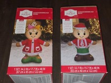 2 Pcs 4 ft Gingerbread Boy + Girl Christmas Airblown Yard Inflatable Holiday picture