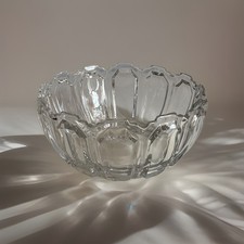 VTG Heavy Clear Crystal Scalloped Edge Paneled Wavy Art Deco Centerpiece Bowl picture
