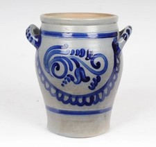 LARGE  - Westerwald style Primative Crock German Rumtopf Cobalt Blue Salt Glaze  picture