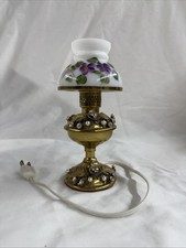 “Gone with the Wind” Glass Lamp w/ Brass Metal Base -hand painted globe-electric picture