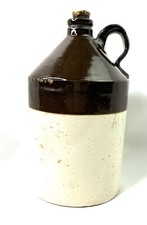 Stoneware Jug Antique Two Tone Brown Salt Glazed Handmade Handle picture