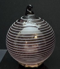 Hand Blown Swirled Round Christmas Ornament Signed 4” picture